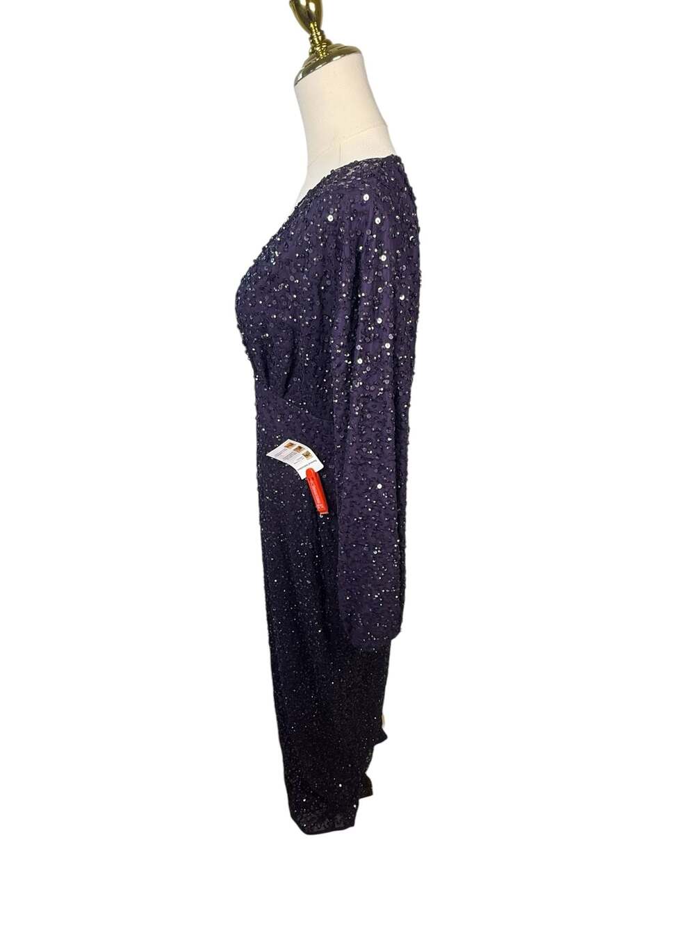 Mac Duggal Sequin Long Sleeve V-Neck Gown Size 6 - Picture 8 of 9